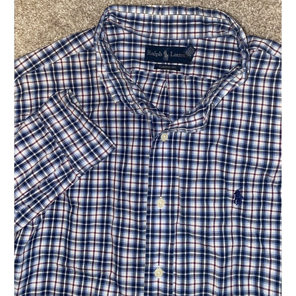 Polo Ralph Lauren Check Plaid Classic Fit Shirt Blue/Red Men XL Cotton Blue Pony